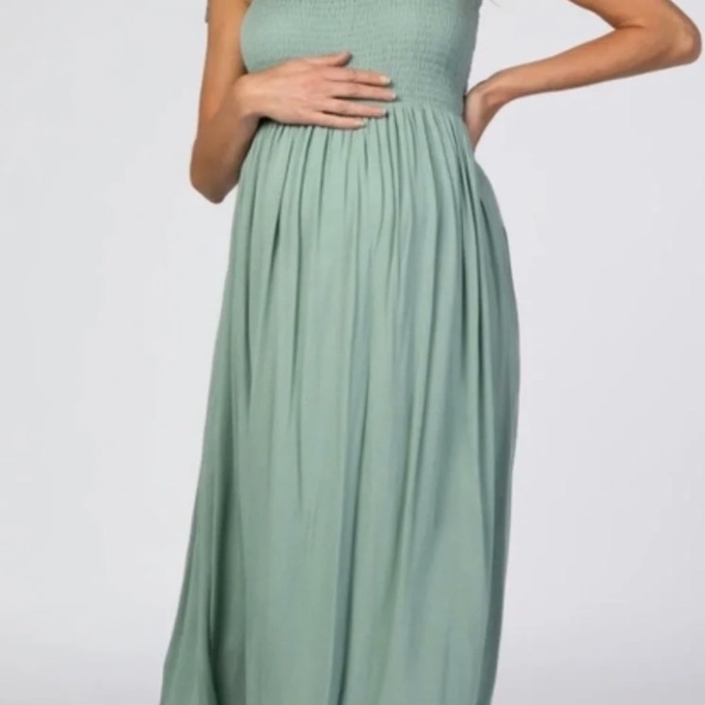 Pink Blush Mint Green Maternity Maxi Dress